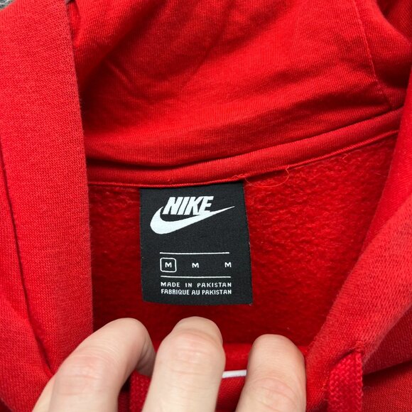 Nike Hoodie Men Medium Red Fleece Pullover Sweater Cotton Swoosh Kangaroo Pocket - Picture 3 of 10
